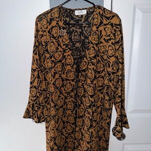 Brand Black and Mustard Floral V-Neck Women's Tie Cardigan (Padded Shoulders)